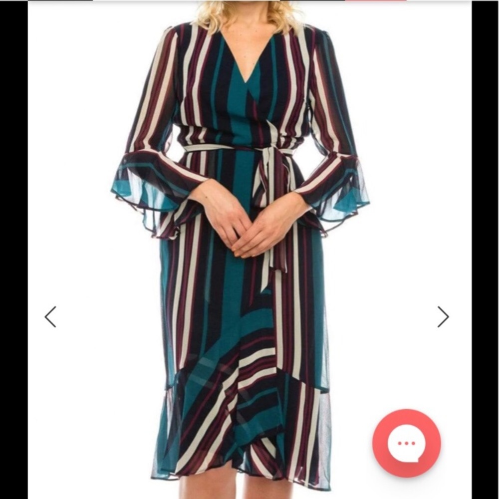 NWT Maison Tara Length Stripe Wrap Chiffon Dress Size 12
